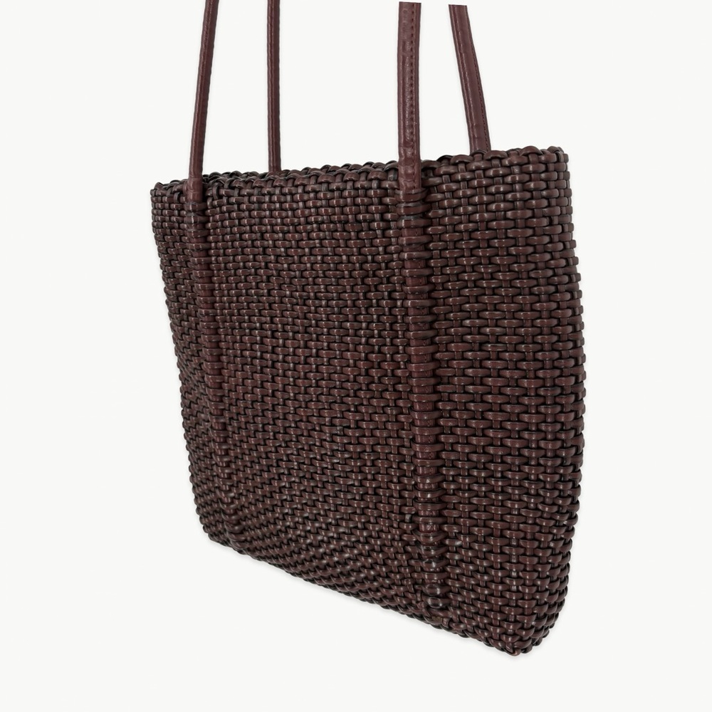 Vintage Nine West Woven Faux Leather Tote Bag Brown Y2K Shoulder Minimalist - Picture 7 of 12